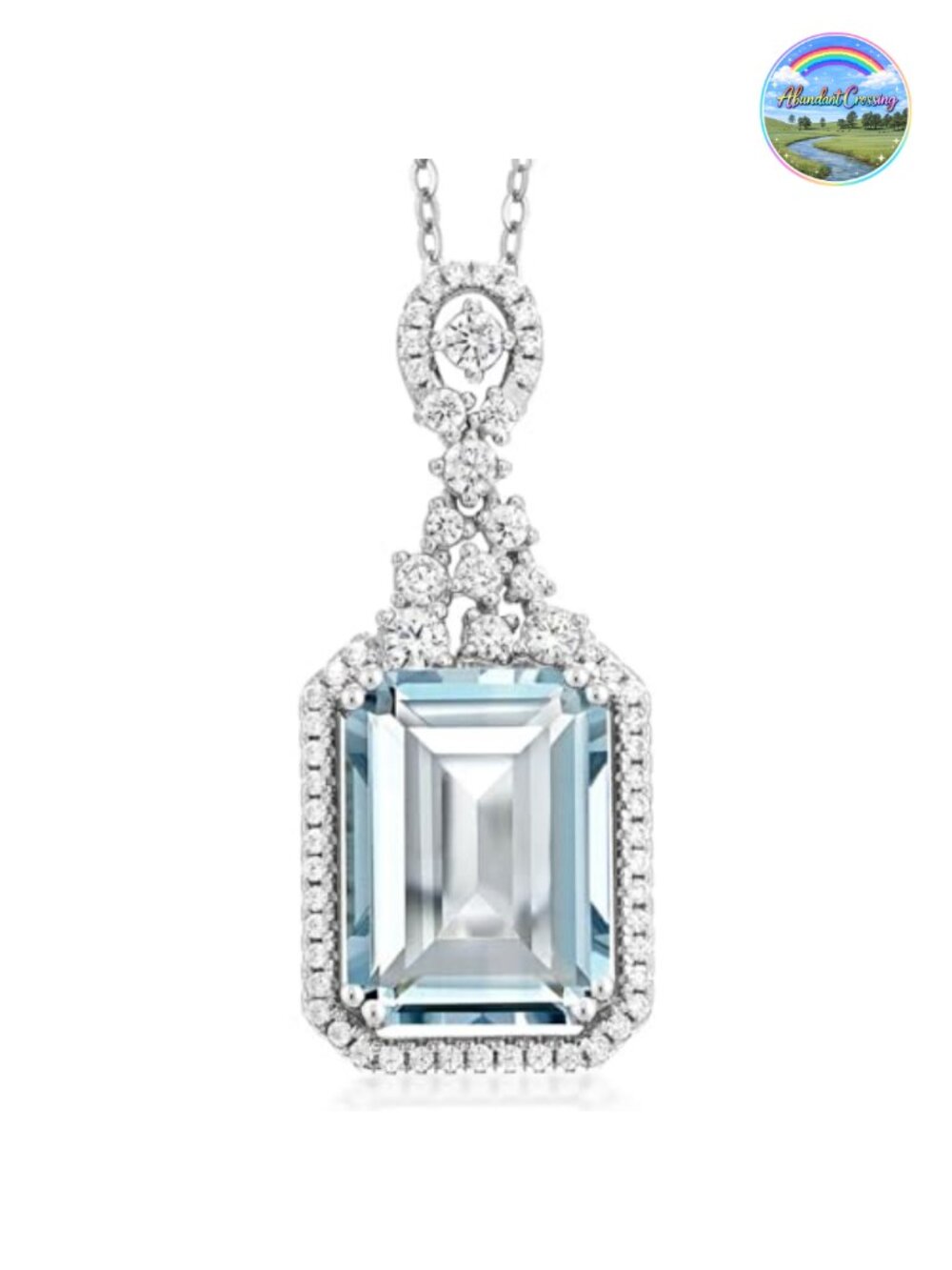 Emerald Cut 14x10mm Pendant Necklace 925 Sterling Silver w/ Zirconia Accents 18"